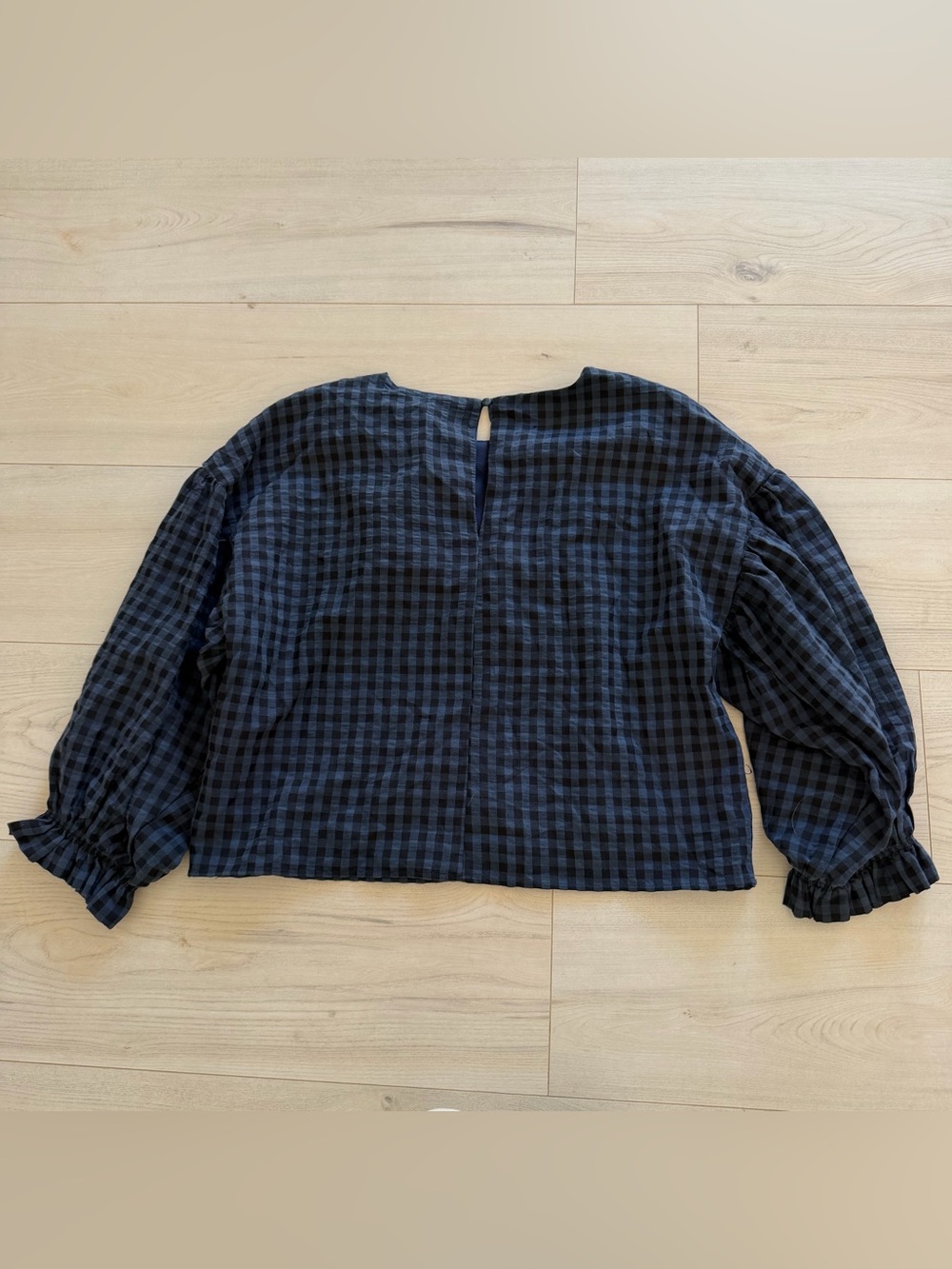 TCEC Navy and Black Gingham Ruffle V-Neck Blouse - Picture 3 of 3